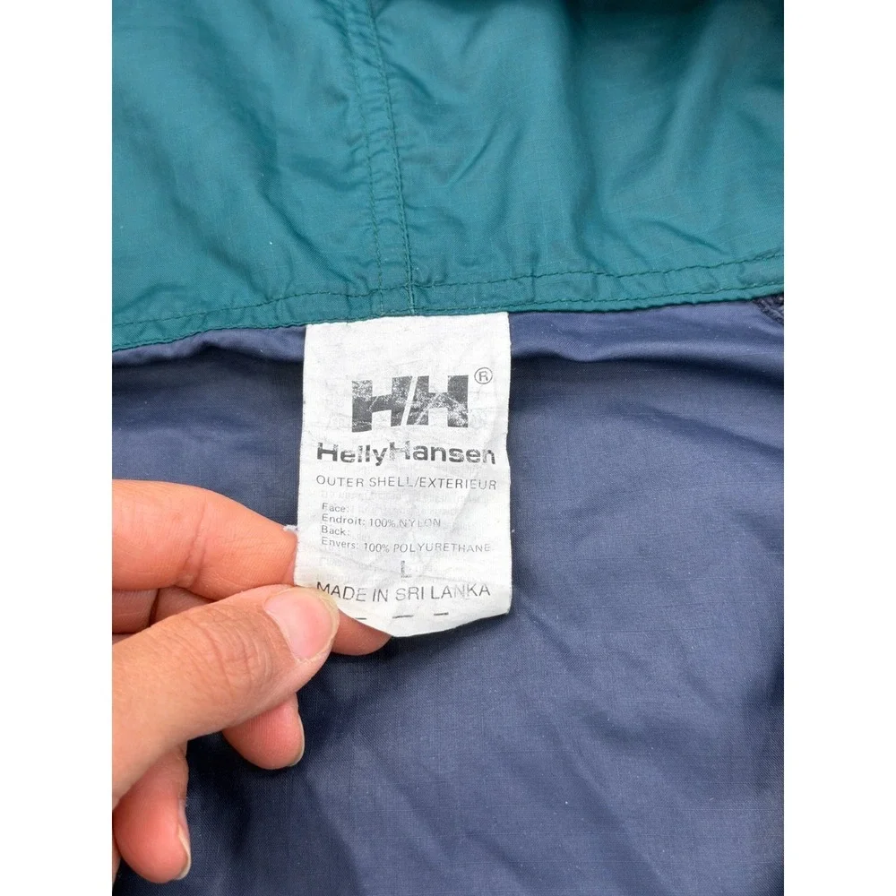 Helly Hansen Rain Jacket Mens Large Blue Hooded Zip Pocket Windbreaker 90s VTG
